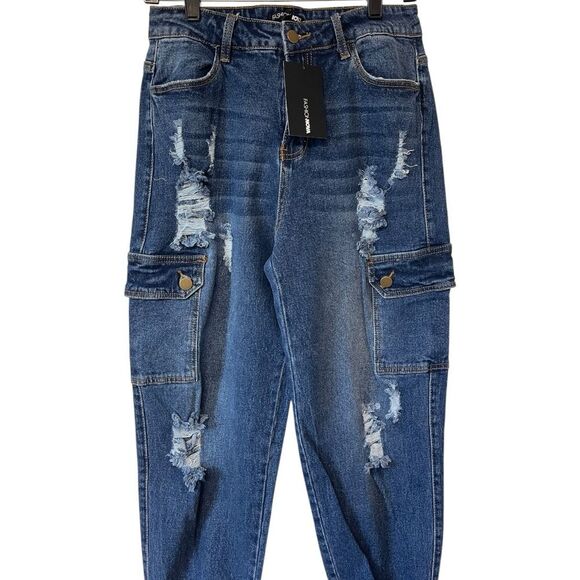 Fashion Nova Women’s Working Hard Cargo Denim Joggers-Medium - Picture 2 of 7